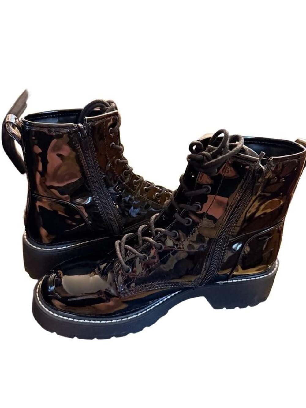 Madden Girl Kurrt Black Patent Lace Up Combat Boots 9.5M NWOT